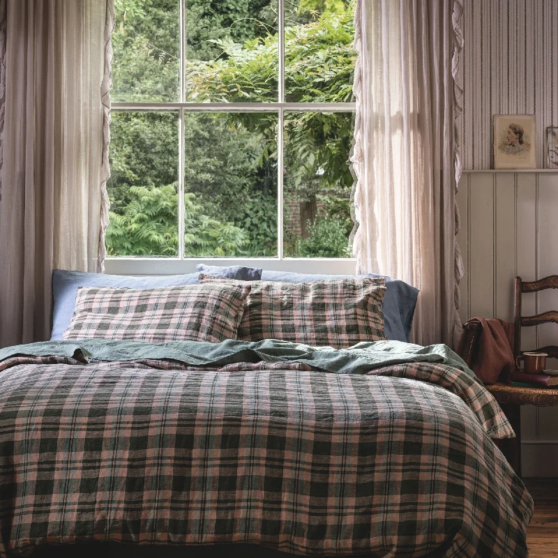 Bamboo - derived duvet covers with antibacterial and moisture - wicking propertiesFern Green Dallington Plaid Linen Blend Duvet Cover Bamboo - derived duvet covers with antibacterial and moisture - wicking propertiesFern Green Dallington Plaid Linen Blend Duvet Cover