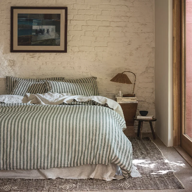Stain - resistant duvet covers for easy maintenanceFern Green Pembroke Stripe Linen Blend Duvet Cover Stain - resistant duvet covers for easy maintenanceFern Green Pembroke Stripe Linen Blend Duvet Cover