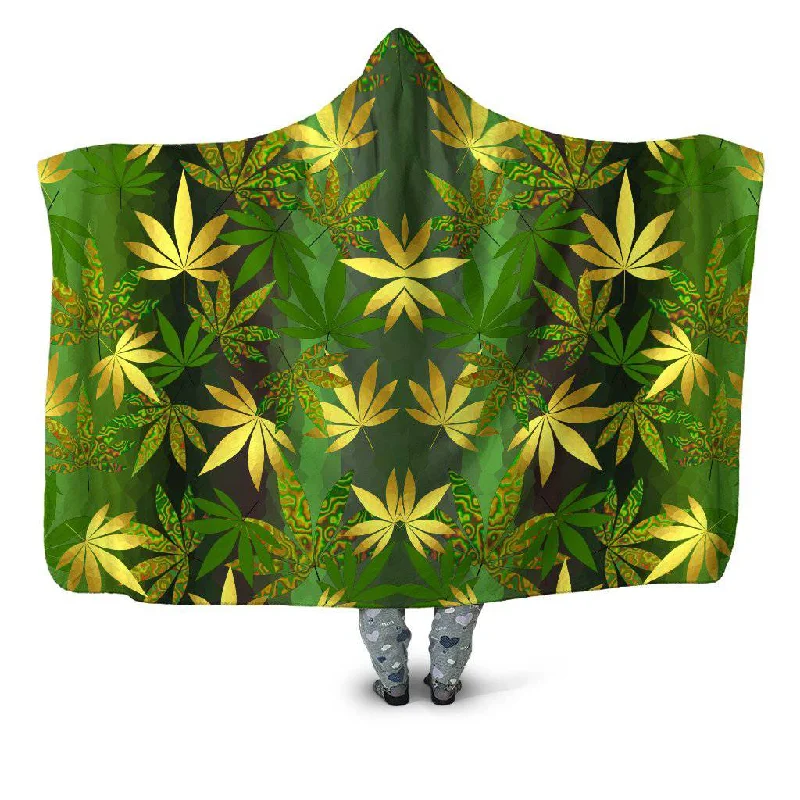 Synthetic fiber blend blankets for a budget - friendly choiceGold Weed Leaves Hooded Blanket Synthetic fiber blend blankets for a budget - friendly choiceGold Weed Leaves Hooded Blanket