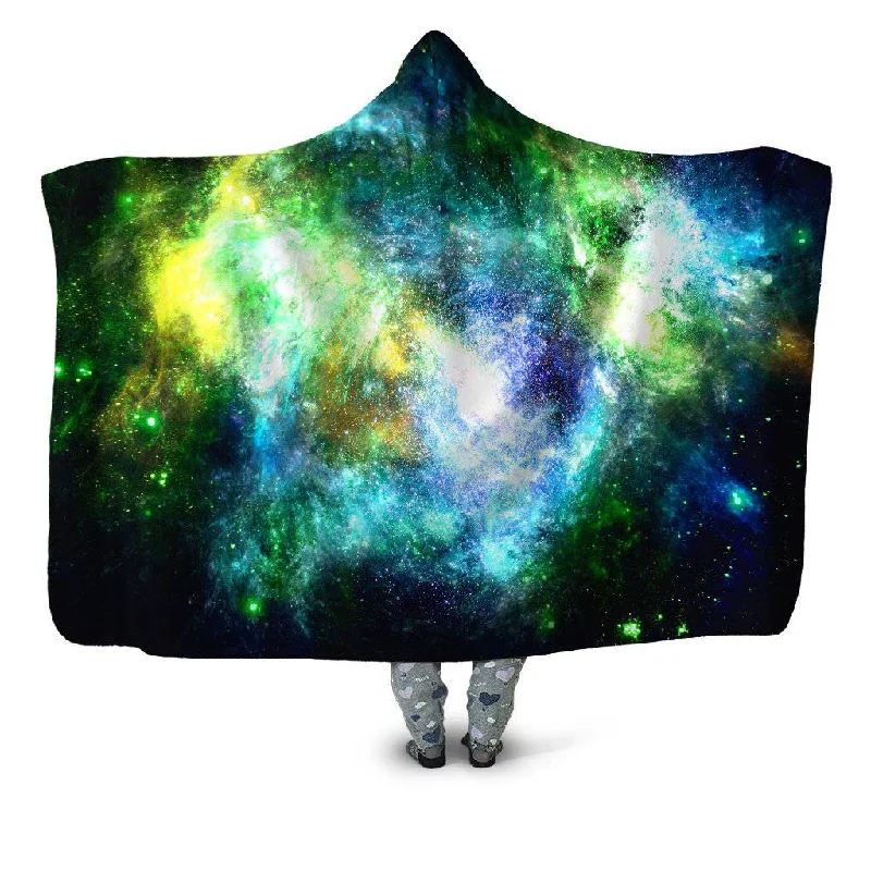 Silk blankets with a smooth and elegant touchGreen Psychedelic Nebula Hooded Blanket Silk blankets with a smooth and elegant touchGreen Psychedelic Nebula Hooded Blanket