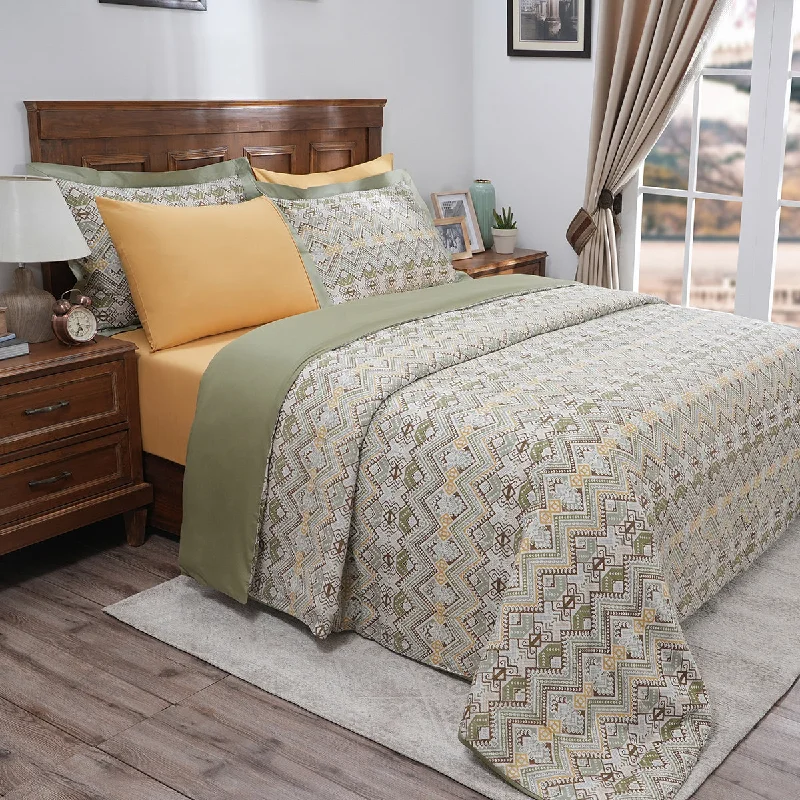 Dry - clean - only duvet covers with high - end materials and delicate designsIndigenous Artisan Aztec Stripe 100%Cotton Printed Green Duvet Cover With Pillow Case Dry - clean - only duvet covers with high - end materials and delicate designsIndigenous Artisan Aztec Stripe 100%Cotton Printed Green Duvet Cover With Pillow Case