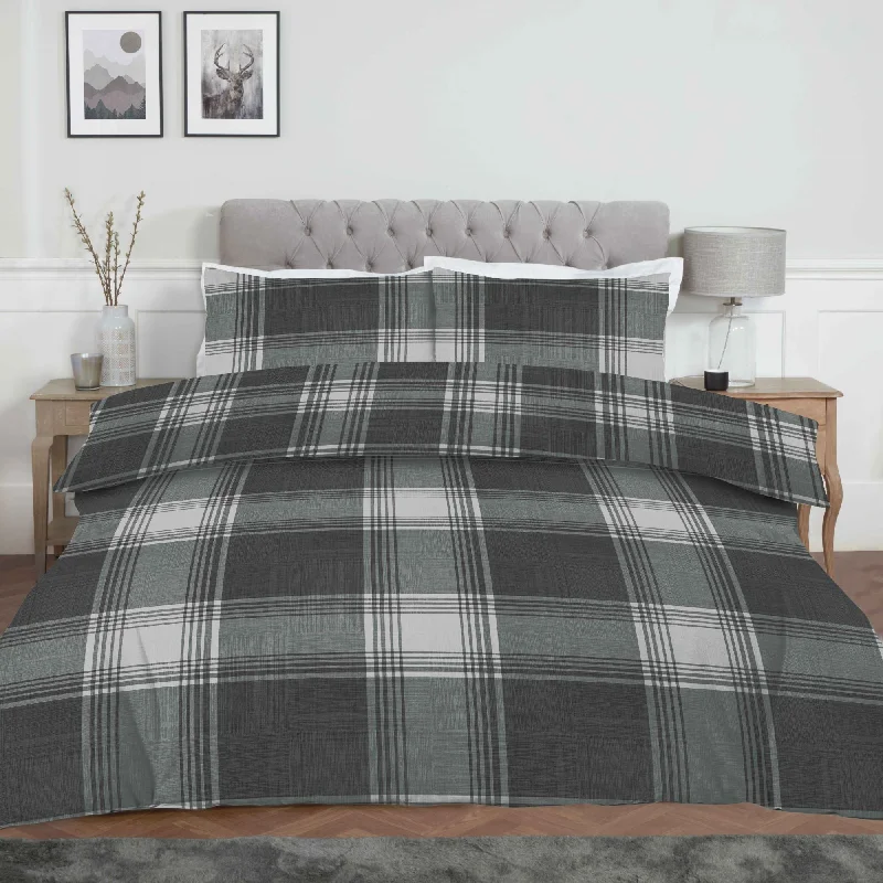 Microfiber duvet covers that are affordable and easy to care forLewis's Monroe Check Brushed Cotton Duvet Set - Grey
