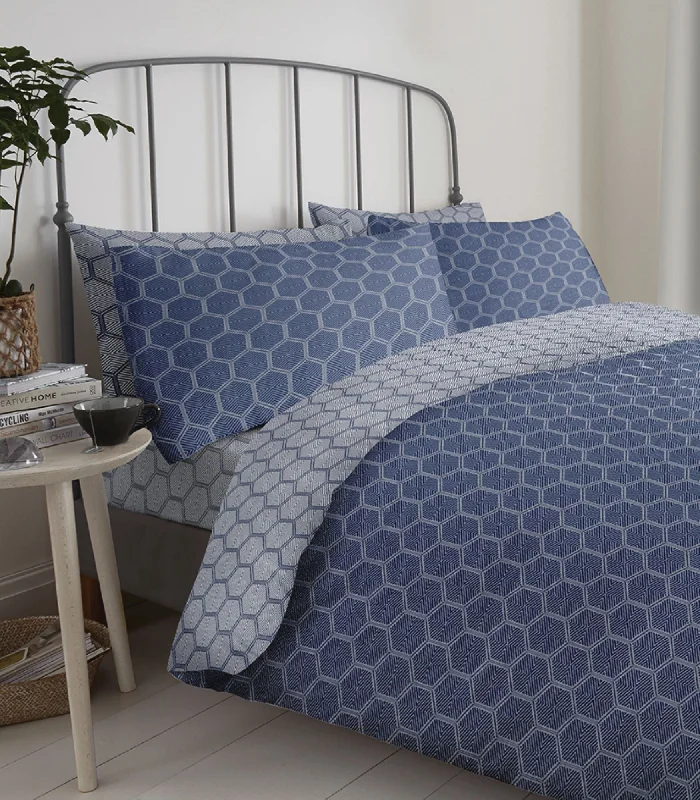 Egyptian cotton duvet covers for a luxurious and soft feelLewis's Reversible Printed Bed In A Bag - Blue Honeycomb Egyptian cotton duvet covers for a luxurious and soft feelLewis's Reversible Printed Bed In A Bag - Blue Honeycomb
