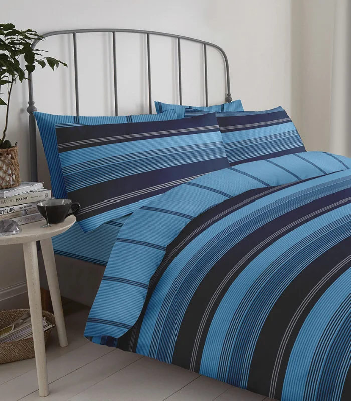 Jersey cotton duvet covers for a stretchy and comfortable fitLewis's Reversible Printed Bed In A Bag - Blue Stripe Jersey cotton duvet covers for a stretchy and comfortable fitLewis's Reversible Printed Bed In A Bag - Blue Stripe