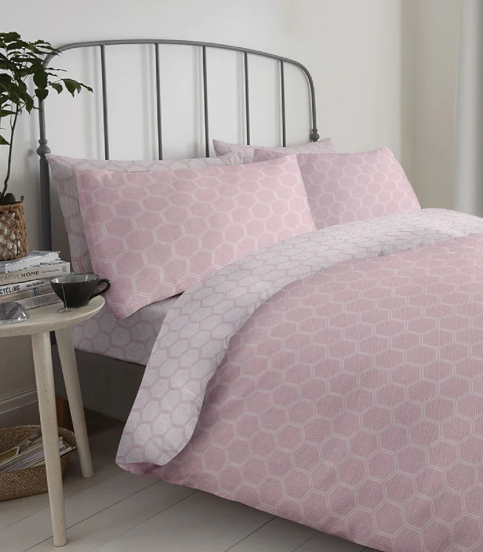 Anti - dust mite duvet covers to keep the sleep environment cleanLewis's Reversible Printed Bed In A Bag - Pink Honeycomb Anti - dust mite duvet covers to keep the sleep environment cleanLewis's Reversible Printed Bed In A Bag - Pink Honeycomb