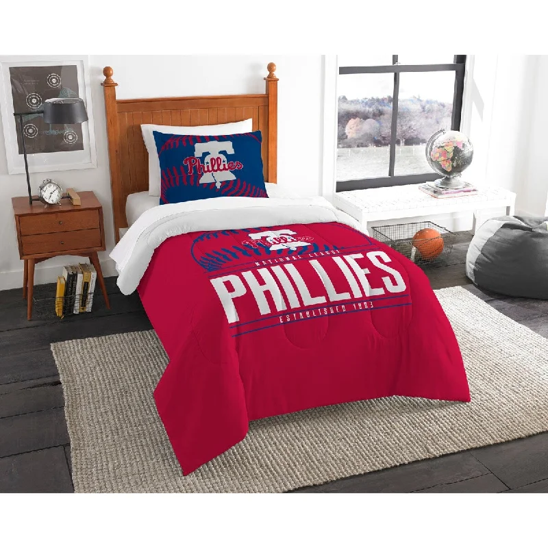 Silk - filled comforters for a luxurious and smooth touchMLB 86201 Phillies Grandslam Twin Comforter Set Silk - filled comforters for a luxurious and smooth touchMLB 86201 Phillies Grandslam Twin Comforter Set