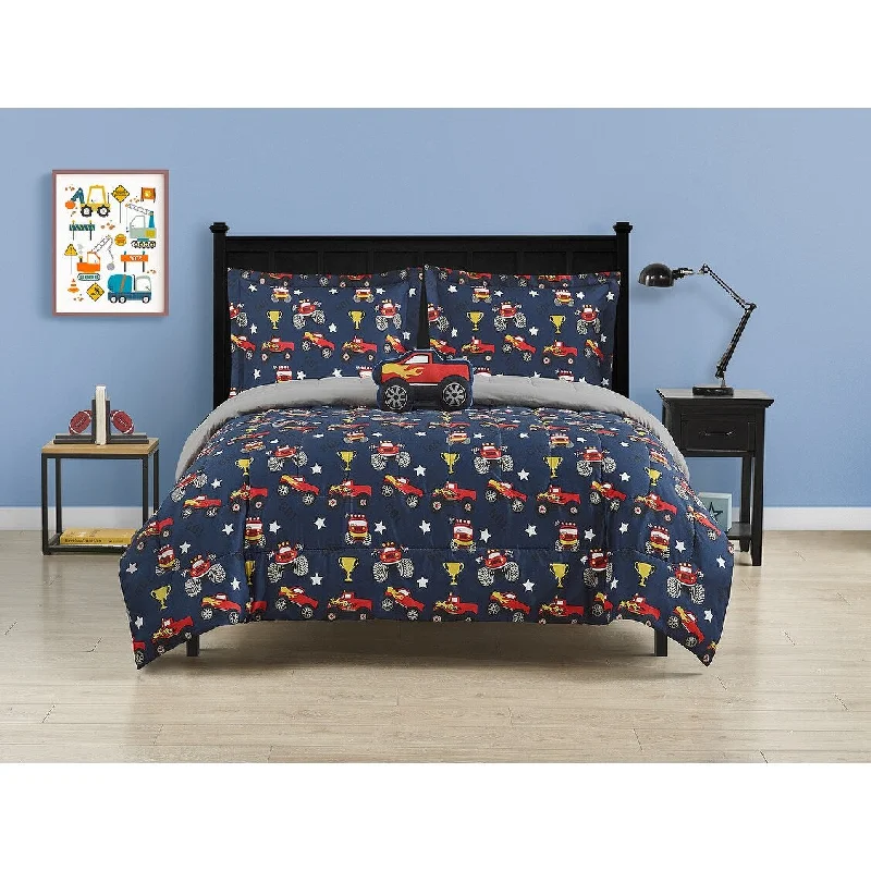 Silk - filled comforters for a luxurious and smooth touchMonster Truck Blue/Red Microfiber Comforter Set with Truck Pillow Silk - filled comforters for a luxurious and smooth touchMonster Truck Blue/Red Microfiber Comforter Set with Truck Pillow