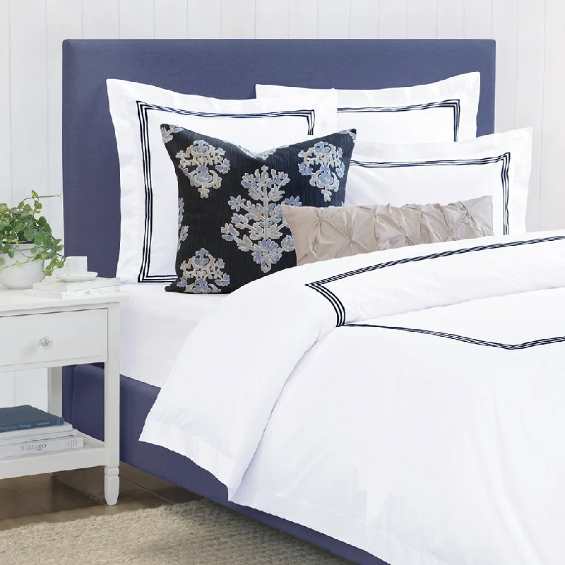 Hotel - quality duvet covers for a luxurious feel at homeOctavia Navy Embroidered Percale Duvet Cover Hotel - quality duvet covers for a luxurious feel at homeOctavia Navy Embroidered Percale Duvet Cover