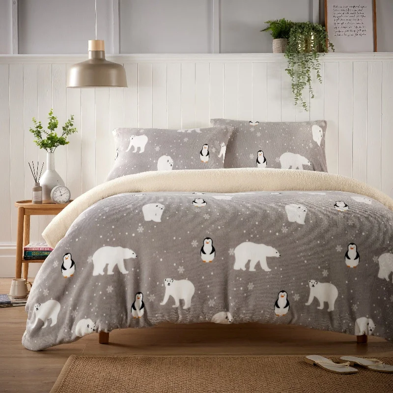 Moisture - wicking duvet covers to prevent night sweatsPolar Bear and Penguin Teddy Fleece Duvet Set with Reversible Sherpa Fur Winter Bedding Available in Single Double King Sizes by OLIVIA ROCCO Moisture - wicking duvet covers to prevent night sweatsPolar Bear and Penguin Teddy Fleece Duvet Set with Reversible Sherpa Fur Winter Bedding Available in Single Double King Sizes by OLIVIA ROCCO