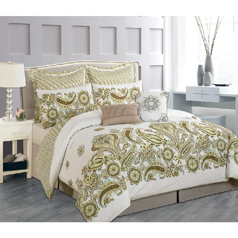 Cotton - filled comforters for a breathable and natural sleep experiencePaisley Full Sized Taupe 8-Piece Oversized Comforter Set Cotton - filled comforters for a breathable and natural sleep experiencePaisley Full Sized Taupe 8-Piece Oversized Comforter Set