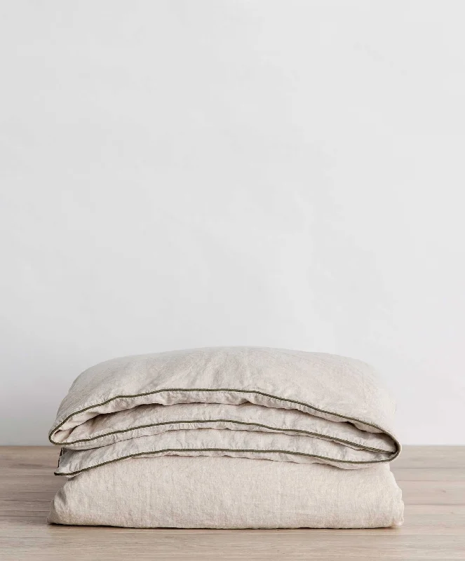 California king - size duvet covers for the extra - long and wide California king bedsPiped Linen Duvet Cover - Natural and Forest California king - size duvet covers for the extra - long and wide California king bedsPiped Linen Duvet Cover - Natural and Forest