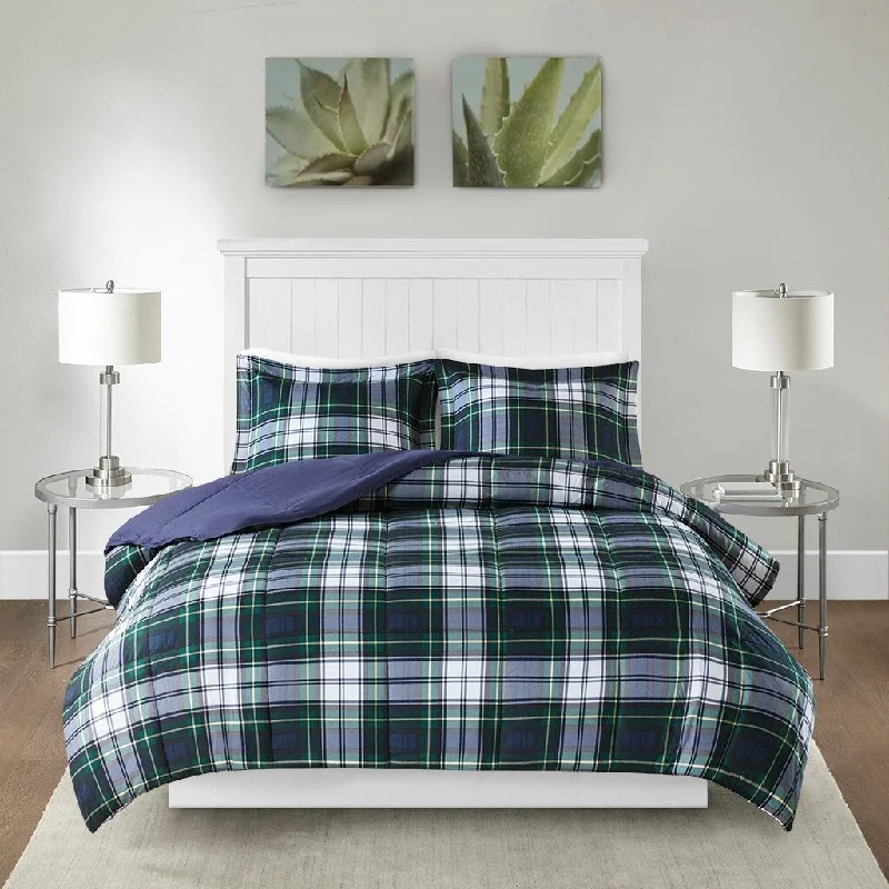 Synthetic - filled comforters like polyester for affordability and hypoallergenic propertiesPlaid Pattern Down Alternative All Season Comforter Set,1 Comforter & 2 Shams Synthetic - filled comforters like polyester for affordability and hypoallergenic propertiesPlaid Pattern Down Alternative All Season Comforter Set,1 Comforter & 2 Shams