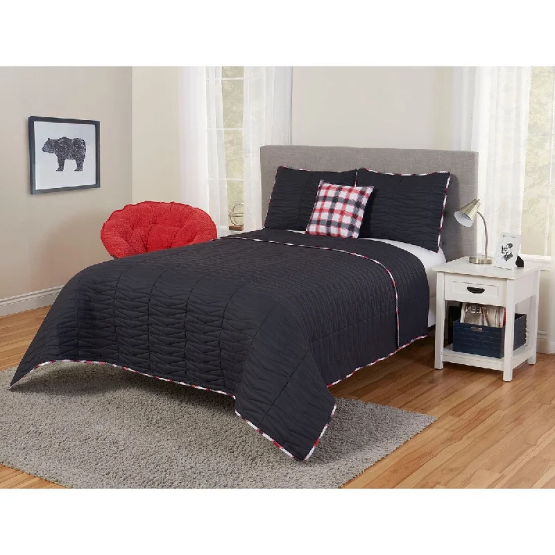 Synthetic - filled comforters like polyester for affordability and hypoallergenic propertiesPlaid Piping Twin Quilt Set in Grey Synthetic - filled comforters like polyester for affordability and hypoallergenic propertiesPlaid Piping Twin Quilt Set in Grey