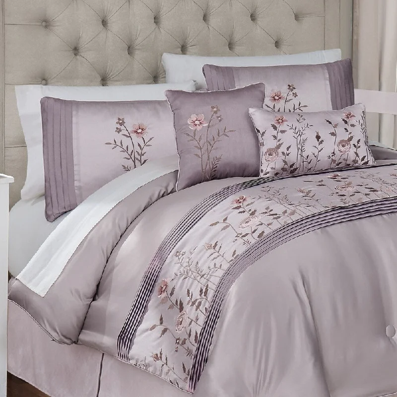 Synthetic - filled comforters like polyester for affordability and hypoallergenic propertiesPorch & Den Megan Floral Embroidered 4-piece Comforter Set Synthetic - filled comforters like polyester for affordability and hypoallergenic propertiesPorch & Den Megan Floral Embroidered 4-piece Comforter Set