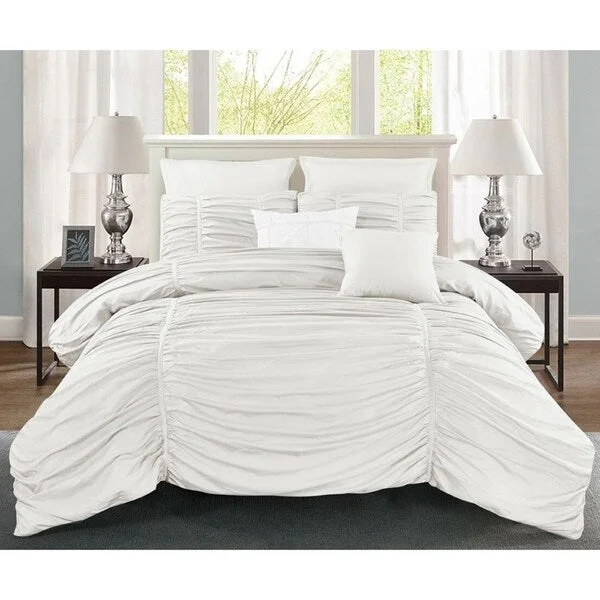 Cotton - filled comforters for a breathable and natural sleep experienceRachel Pleated Comforter Set Queen in White Cotton - filled comforters for a breathable and natural sleep experienceRachel Pleated Comforter Set Queen in White