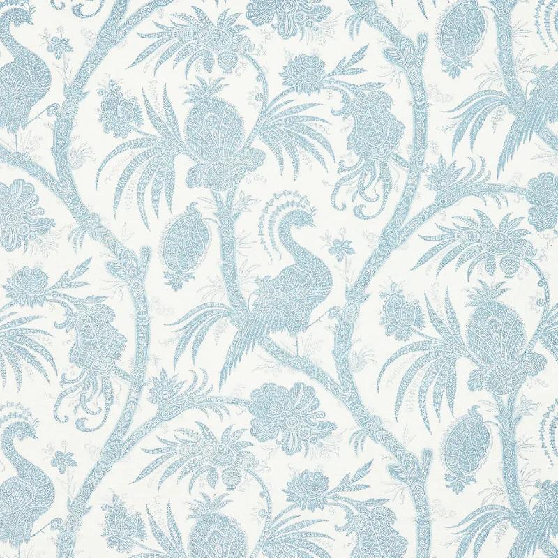 King - size blankets to cover large beds comfortablyBalinese Peacock Fabric in Sky Blue