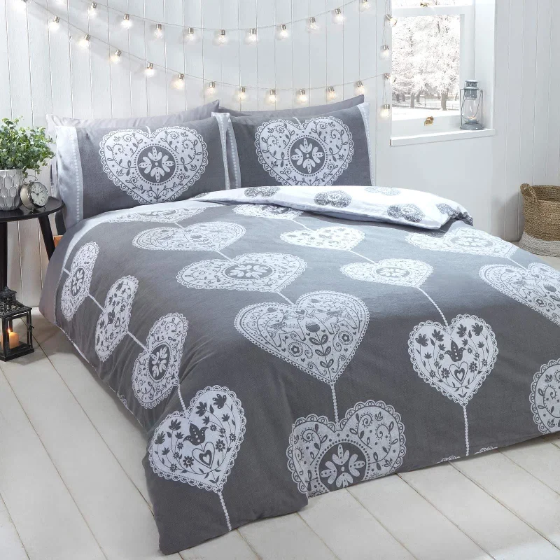 Abstract - designed duvet covers to add an artistic flair to the bedroomScandi Heart Flannelette Duvet Cover Set Grey Abstract - designed duvet covers to add an artistic flair to the bedroomScandi Heart Flannelette Duvet Cover Set Grey