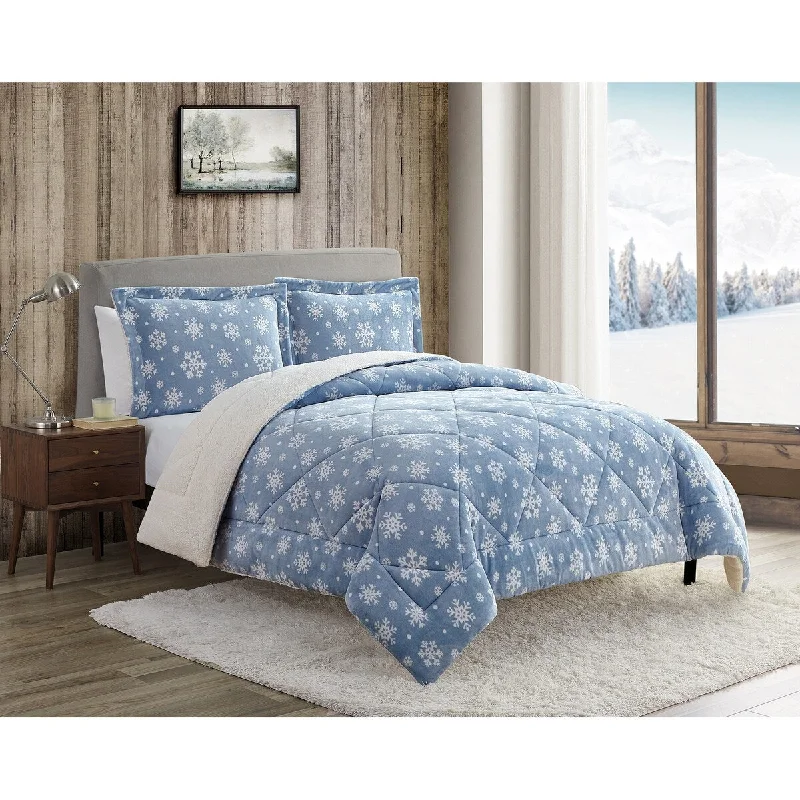 Down - filled comforters for supreme warmth and lightnessSnowflakes Blue Ultra Plush-Sherpa 3 PC Comforter Bedding Set Down - filled comforters for supreme warmth and lightnessSnowflakes Blue Ultra Plush-Sherpa 3 PC Comforter Bedding Set