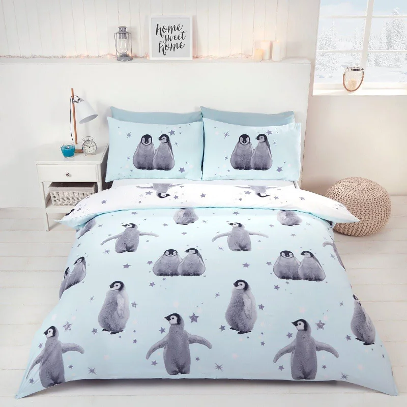 Twin - size duvet covers ideal for single beds in kids' rooms or dormitoriesStarry Penguins Duvet Cover Set Ice Twin - size duvet covers ideal for single beds in kids' rooms or dormitoriesStarry Penguins Duvet Cover Set Ice