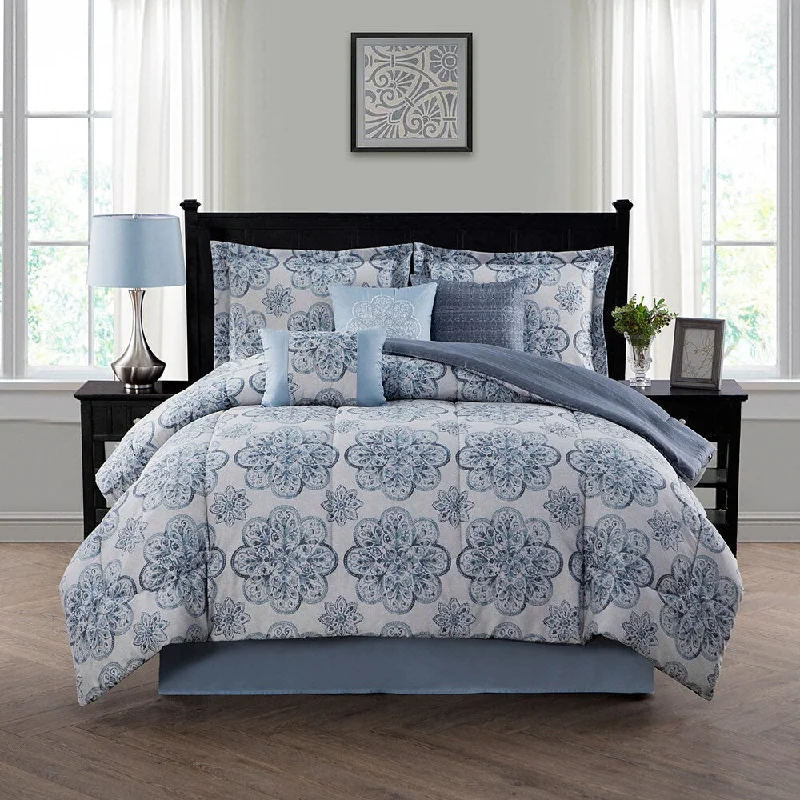 Duck down comforters with a softer feel and good warmth retentionStyle Decor Nastia Blue and Grey 7-piece Comforter Set Duck down comforters with a softer feel and good warmth retentionStyle Decor Nastia Blue and Grey 7-piece Comforter Set