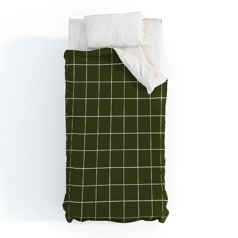 Tie - closure duvet covers with fabric ties for a more decorative and adjustable optionSummer Sun Home Art Grid Olive Green Polyester Duvet Tie - closure duvet covers with fabric ties for a more decorative and adjustable optionSummer Sun Home Art Grid Olive Green Polyester Duvet