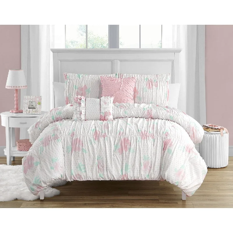 Queen - size comforters for standard queen - sized mattressesTabitha Smocked Floral Ultra-soft Microfiber Comforter Set with Soft Pillows Queen - size comforters for standard queen - sized mattressesTabitha Smocked Floral Ultra-soft Microfiber Comforter Set with Soft Pillows