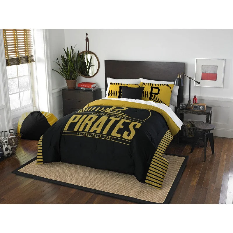 Synthetic - filled comforters like polyester for affordability and hypoallergenic propertiesThe Northwest Co MLB Pittsburgh Pirates Grandslam Black and Yellow Full/Queen 3-piece Comforter Set Synthetic - filled comforters like polyester for affordability and hypoallergenic propertiesThe Northwest Co MLB Pittsburgh Pirates Grandslam Black and Yellow Full/Queen 3-piece Comforter Set