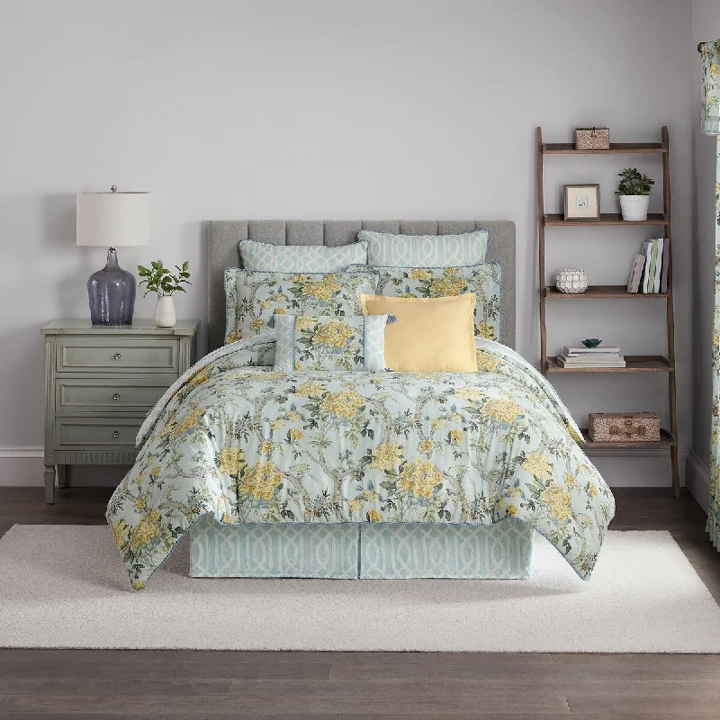 Silk - filled comforters for a luxurious and smooth touchWaverly Mudan Floral 4 Piece Cotton Comforter Set Silk - filled comforters for a luxurious and smooth touchWaverly Mudan Floral 4 Piece Cotton Comforter Set