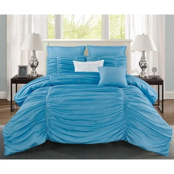Latex - filled comforters with a bouncy texture and good supportWonder Home Lillian 7PC Pleated Comforter Set, Queen, Blue Latex - filled comforters with a bouncy texture and good supportWonder Home Lillian 7PC Pleated Comforter Set, Queen, Blue
