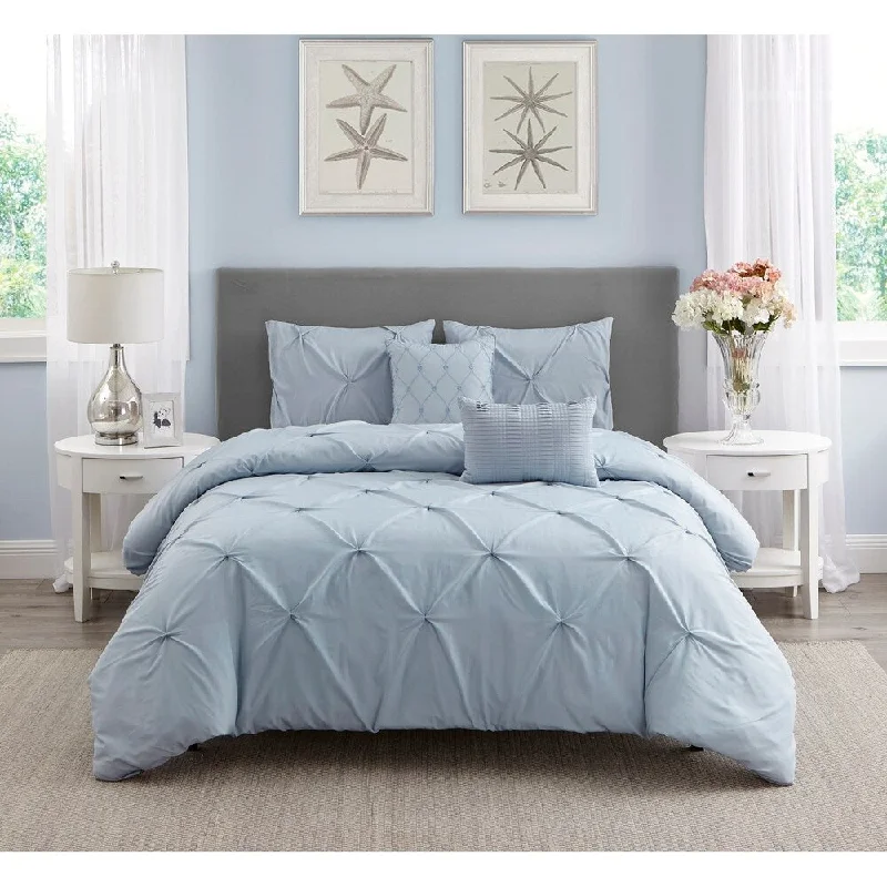 Silk - filled comforters for a luxurious and smooth touchWonder Home Mona 5 Piece Pleated Comforter Set, Queen, Light Blue Silk - filled comforters for a luxurious and smooth touchWonder Home Mona 5 Piece Pleated Comforter Set, Queen, Light Blue
