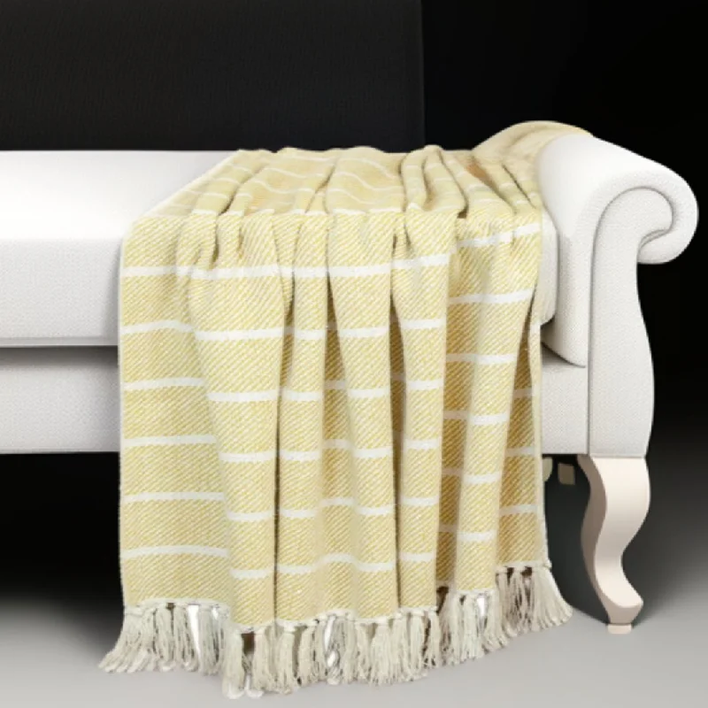 Cotton blankets for breathability and a lightweight feelYellow Woven Cotton Striped Throw Blanket Cotton blankets for breathability and a lightweight feelYellow Woven Cotton Striped Throw Blanket
